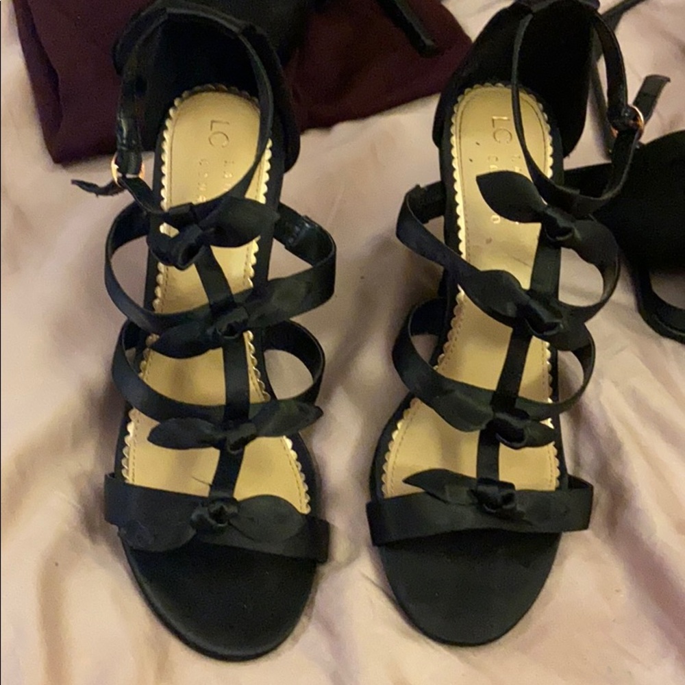 Lauren Conrad Black Bow Decorate Wedges Hells